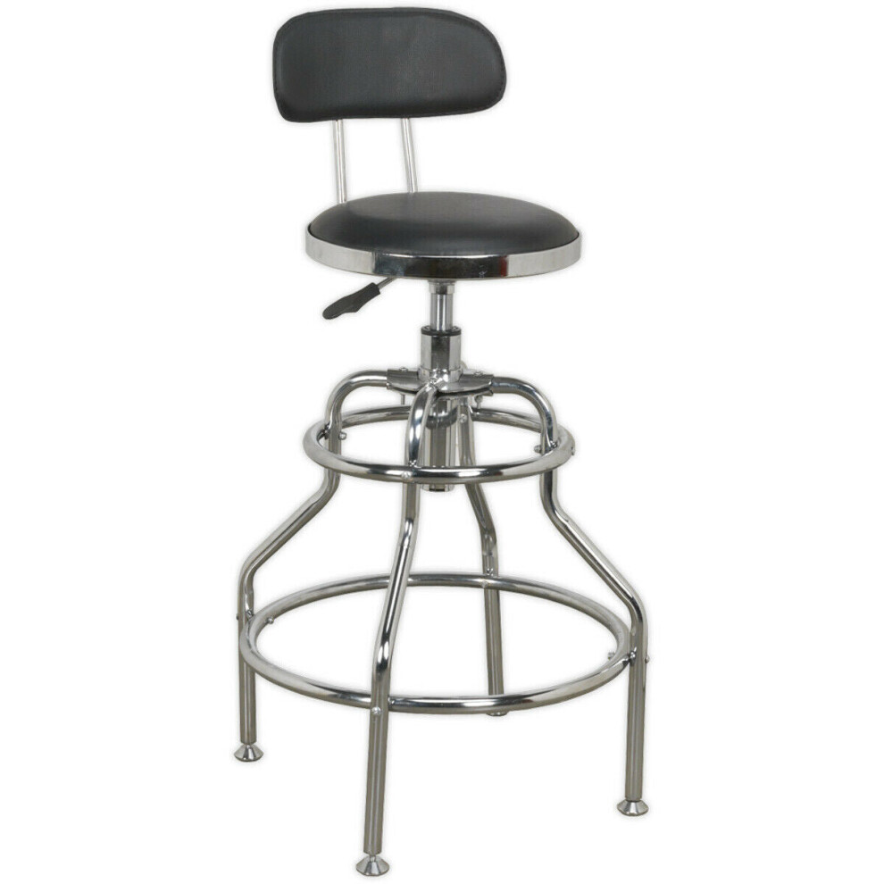 Loops Heavy-Duty Pneumatic Workshop Stool - Adjustable Height Seat & Back Rest Chair