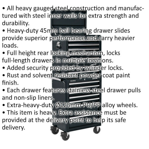 Loops Stacking 14 Drawer Topchest Mid Box & Rollcab Bundle - Heavy Duty - Black 1