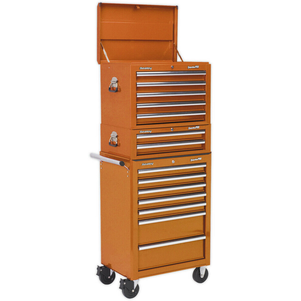 Stacking 14 Drawer Topchest Mid Box & Rollcab Bundle - Heavy Duty - Orange