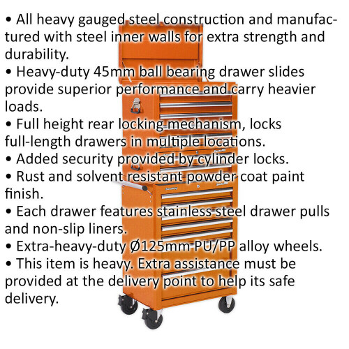 Loops Stacking 14 Drawer Topchest Mid Box & Rollcab Bundle - Heavy Duty - Orange 1