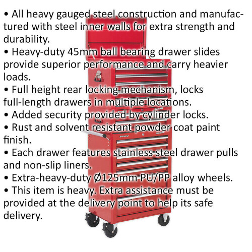 Loops Stacking 14 Drawer Topchest Mid Box & Rollcab Bundle - Heavy Duty - Red 1