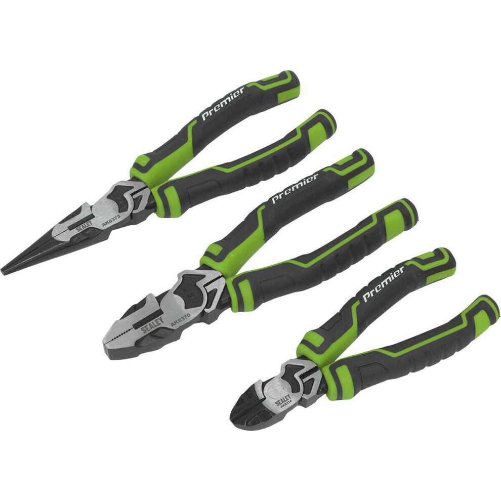 3 Piece High Leverage Pliers Set - Serrated Jaws - Corrosion Resistant - Hi-Vis