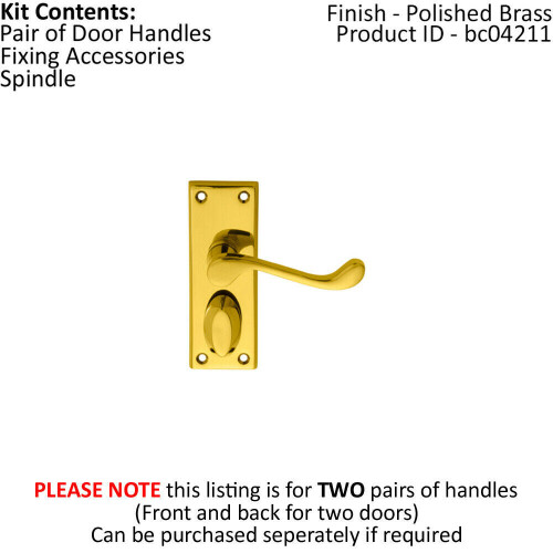 Loops 2x PAIR Victorian Scroll Handle on Privacy Backplate 118 x 43mm Polished Brass 1