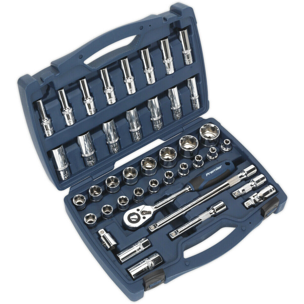 41pc PREMIUM Deep Socket & Ratchet Handle Set 1/2" Square Drive 6 Point Metric