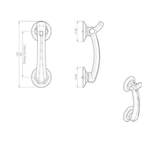 Loops Victorian Bow Door Knocker on Rose 95mm Fixing Centres Polished Chrome 2