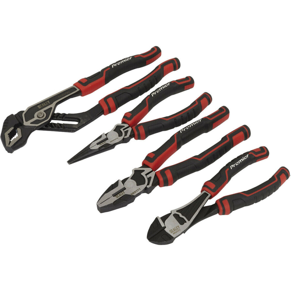 4 Piece High Leverage Pliers Set - Serrated Jaws - Comfort Grip Handles