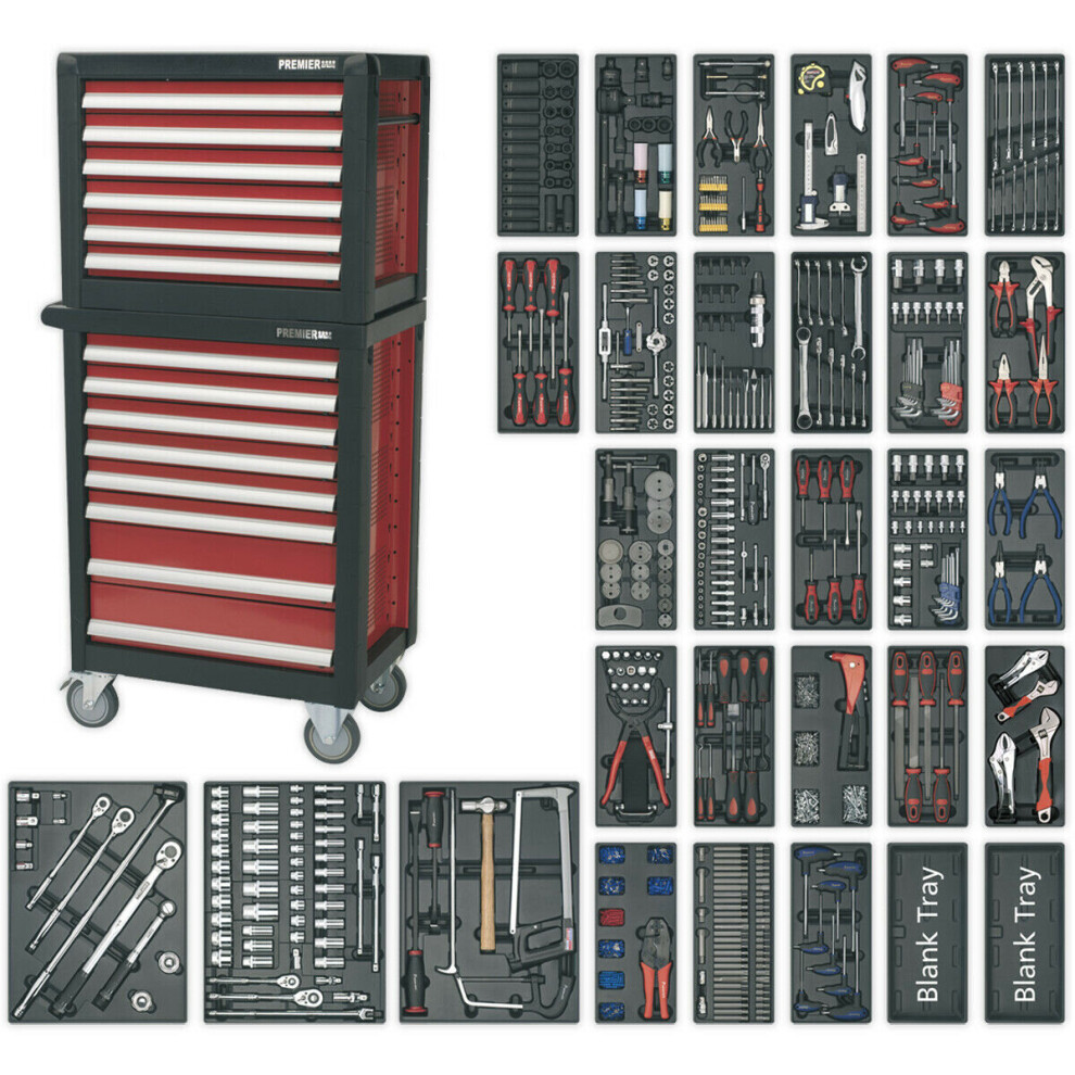 PREMIUM 14 Drawer Topchest & Rollcab Bundle - 1233 Piece Tool Kit - Heavy Duty