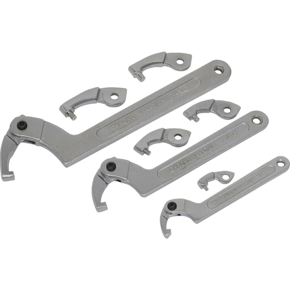 Loops 11 Pack - Adjustable C Spanner Set - Hook & Pin Retaining Ring Hinged Arm Wrench