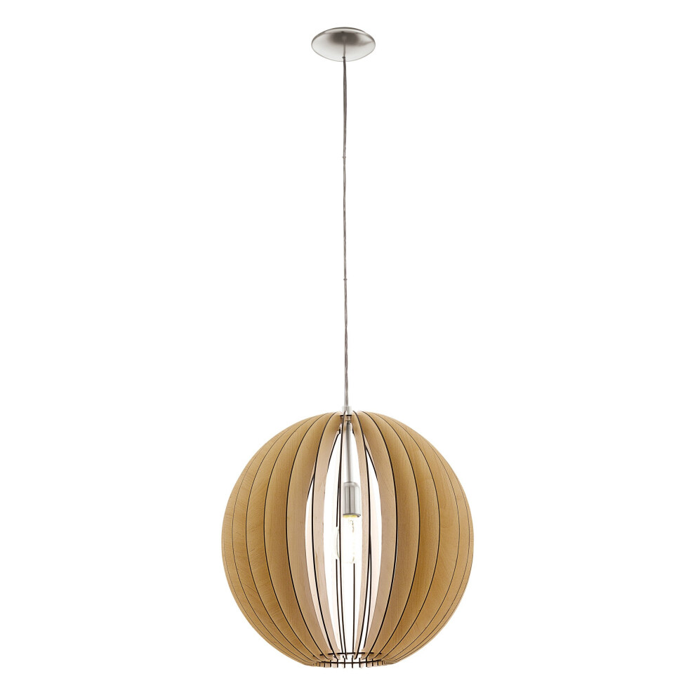 Pendant Ceiling Light Colour Satin Nickel Shade Maple Wood Medium Bulb E27 1x60W