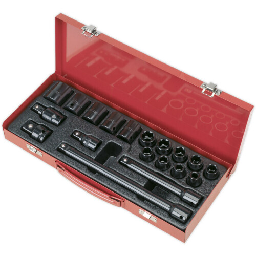 Loops 19 Piece Impact Socket Set - 1/2" Sq Drive - Extension Bar 3/4" Adaptor & Joint 2