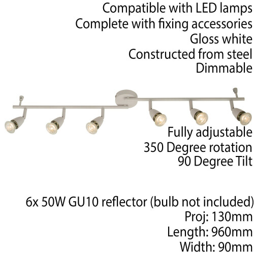 Loops Adjustable Ceiling Spotlight Gloss White 6 Light Bar Downlight Modern Lamp 1