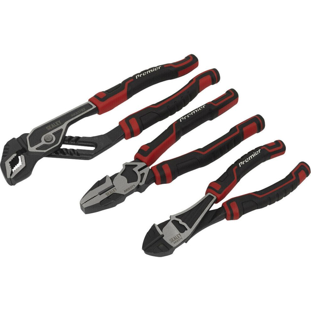 Loops 3 Piece High Leverage Pliers Set - Serrated Jaws - Comfort Grip Handles