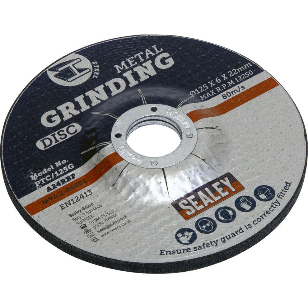 Aluminium Oxide Dpc Metal Grinding Disc - 125 X 6Mm - 22Mm Bore Depressed Centre 5056524295823