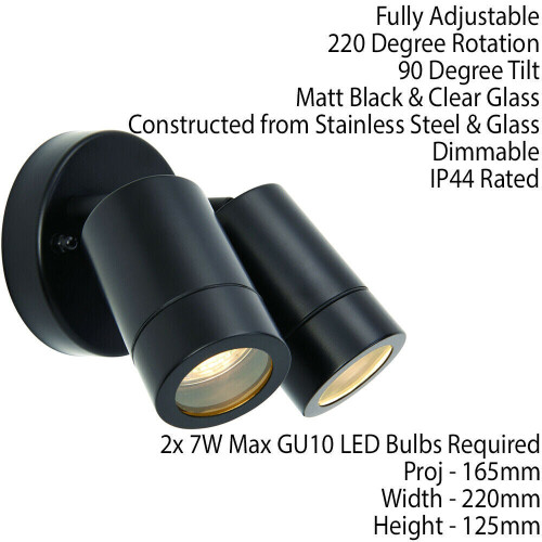 Loops IP44 Outdoor Adjustable Spotlight Matt White Twin GU10 Dimmable Up Down light 1
