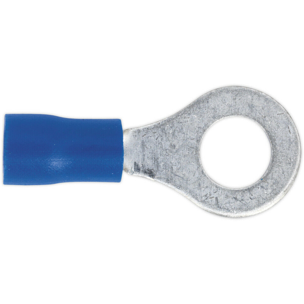 Loops 100 Pack Easy-Entry Ring Terminal - 6.4Mm Diameter - 16 To 14 Awg Cable - Blue