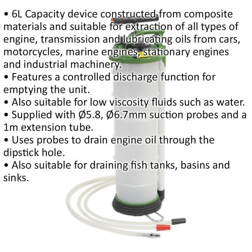 Loops 6L Oil & Fluid Extractor - Manual Vacuum Pump - Controlled Discharge Function 1