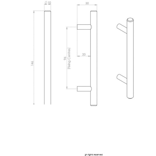 Loops 4x Round T Bar Pull Handle 146 x 10mm 96mm Fixing Centres Stainless Steel 2