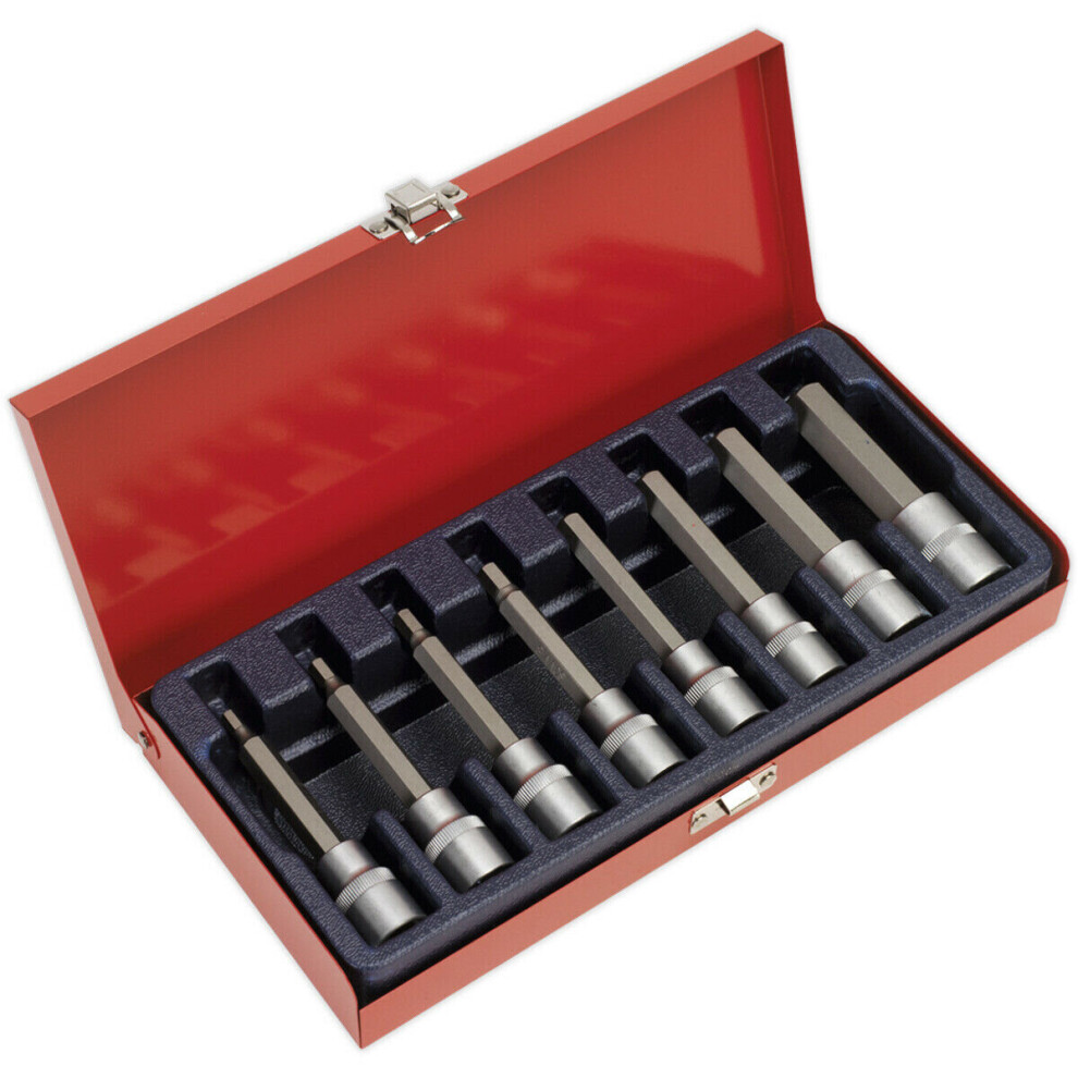 8pc METRIC Hex Key Socket Bit Set - 1/2" Square Drive - 5mm to 17mm x 100mm Long