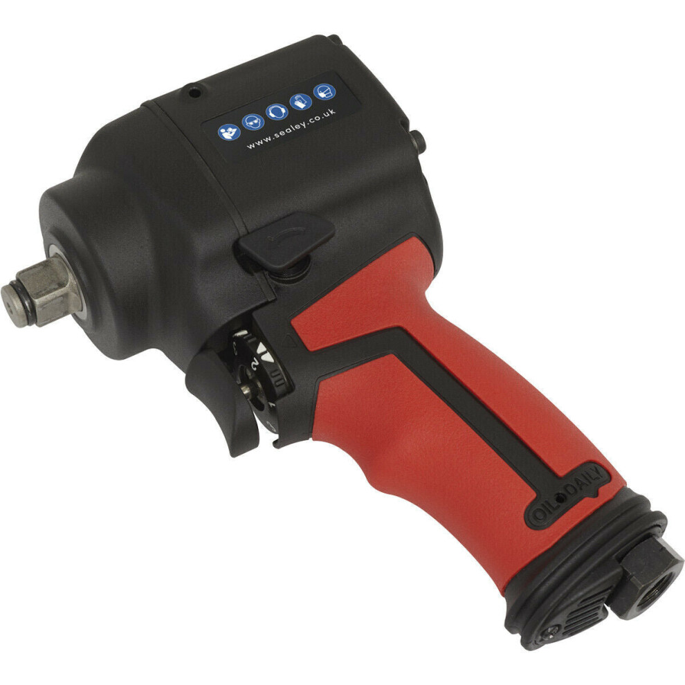 Loops Stubby Air Impact Wrench - 1/2 Inch Sq Drive - Twin Hammer - 3-Speed Selector