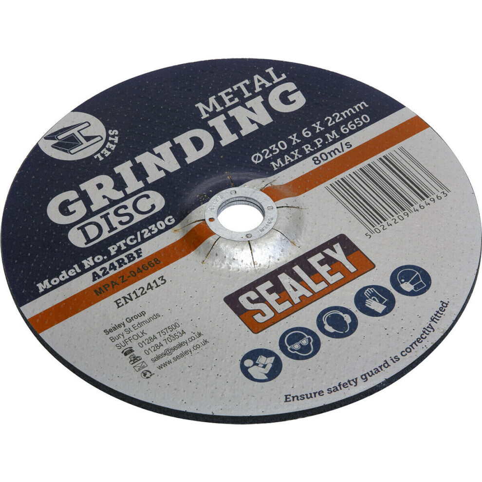Loops Aluminium Oxide Dpc Metal Grinding Disc - 230 X 6Mm - 22Mm Bore Depressed Centre