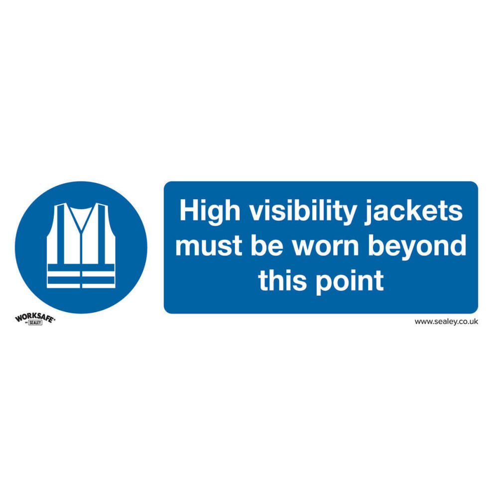 10x HI-VIS JACKETS MUST BE WORN Safety Sign - Self Adhesive 300 x 100mm Sticker