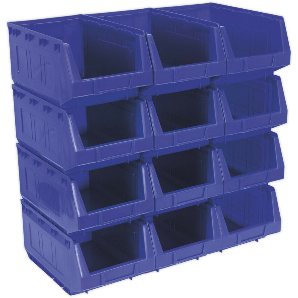 Loops 12 Pack 210 X 335 X 165Mm Plastic Storage Bin - Warehouse Part Picking Tray Blue