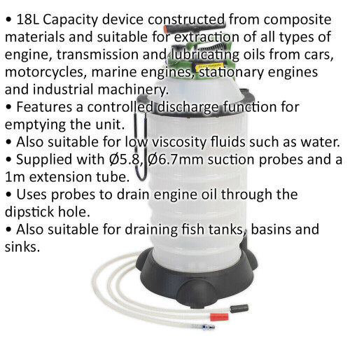 Loops 18L Oil & Fluid Extractor - Manual Vacuum Pump - Controlled Discharge Function 1