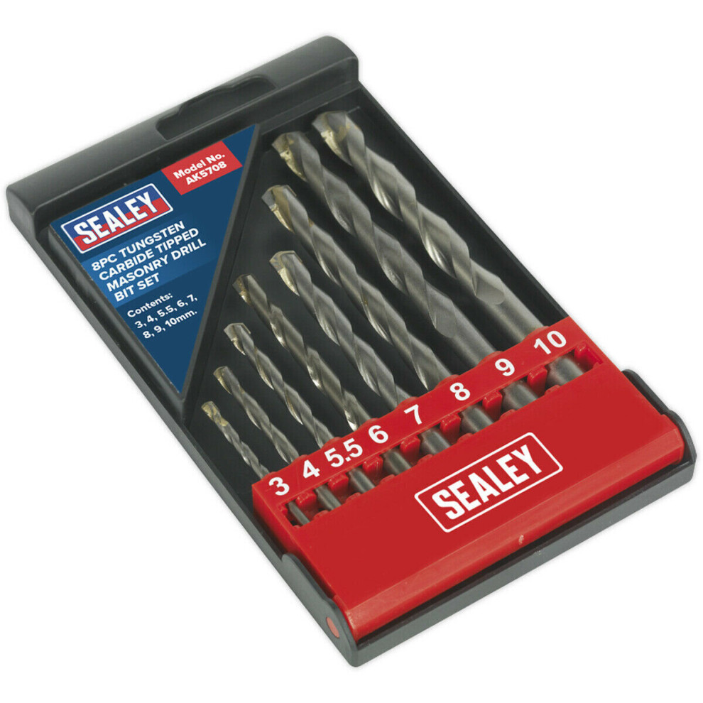 Loops 8 Piece Tungsten Carbide Tipped Masonry Drill Bit Set - 3 To 10Mm - Flute Shank