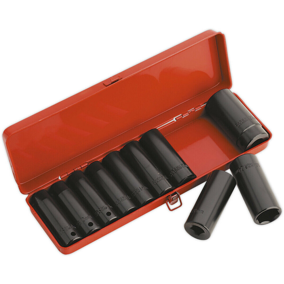 10 Piece Impact Socket Set - 1/2" Sq Drive - Deep Sockets - Corrosion Resistant