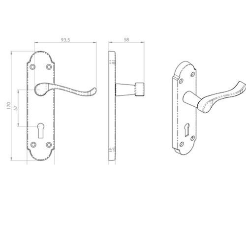 Loops PAIR Victorian Upturned Handle on Lock Backplate 170 x 42mm Polished Brass 2