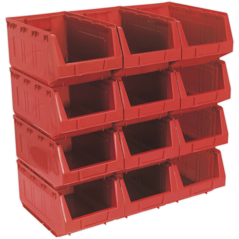 Loops 12 Pack 210 X 335 X 165Mm Plastic Storage Bin - Warehouse Part Picking Tray Red
