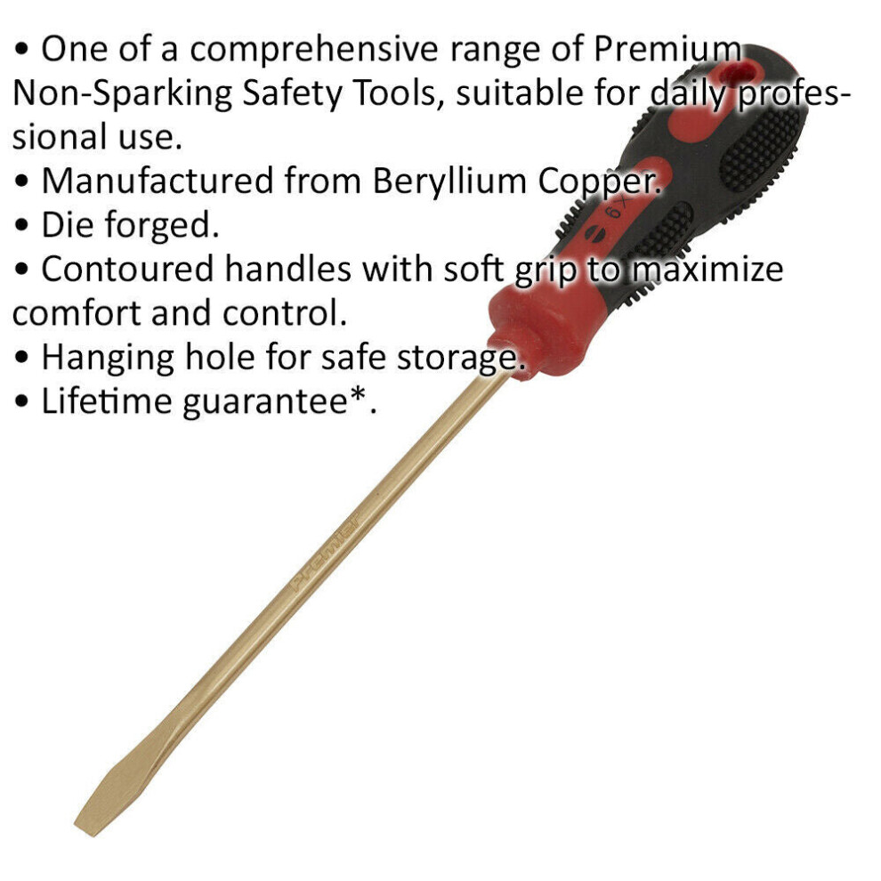 Loops 6 X 150Mm Slotted Screwdriver - Non-Sparking - Soft Grip Handle - Die Forged