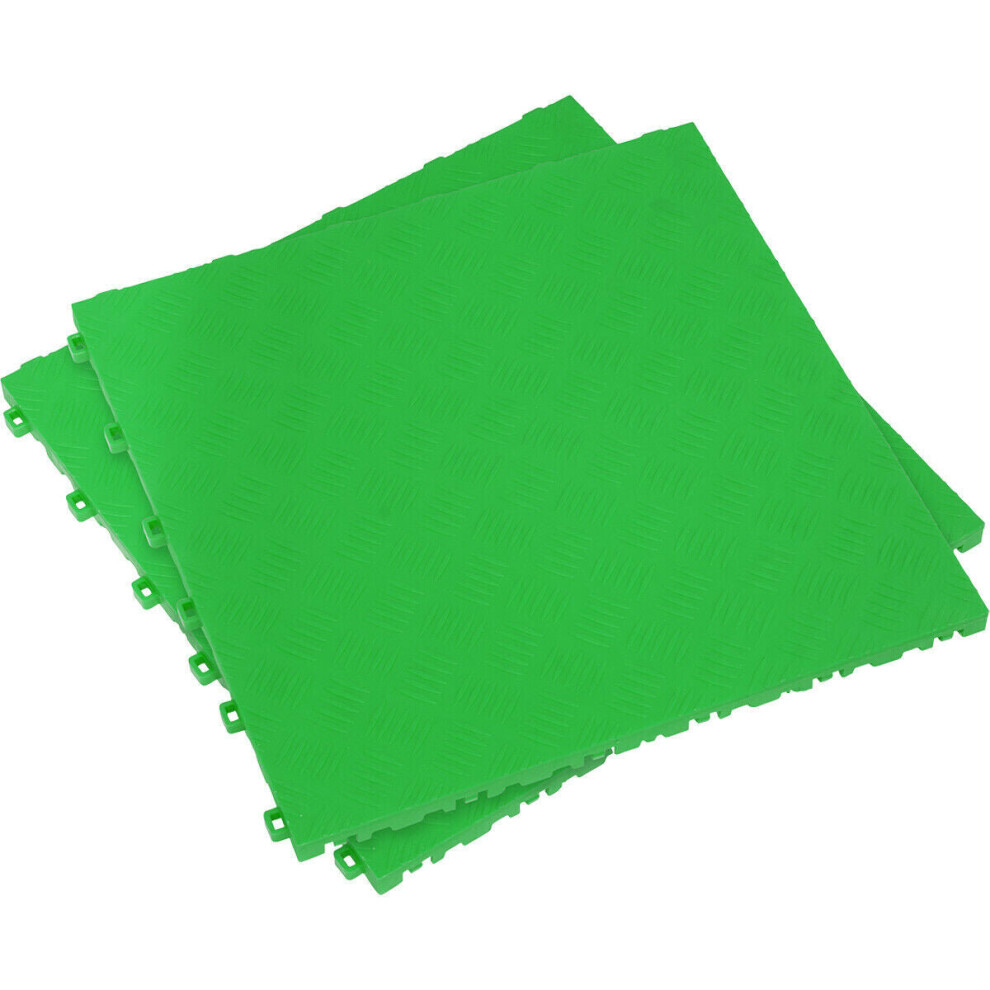 9 PACK Heavy Duty Floor Tile - PP Plastic - 400 x 400mm - Green Treadplate