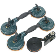 3 Piece Windscreen Handling Kit - 2 x Plastic Gripper Handles - Ratchet Tie Down