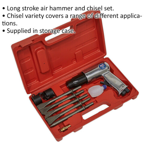 Loops Long Stroke Air Hammer & Chisel Kit - 1/4" BSP - 67mm Stroke - Storage Case 1
