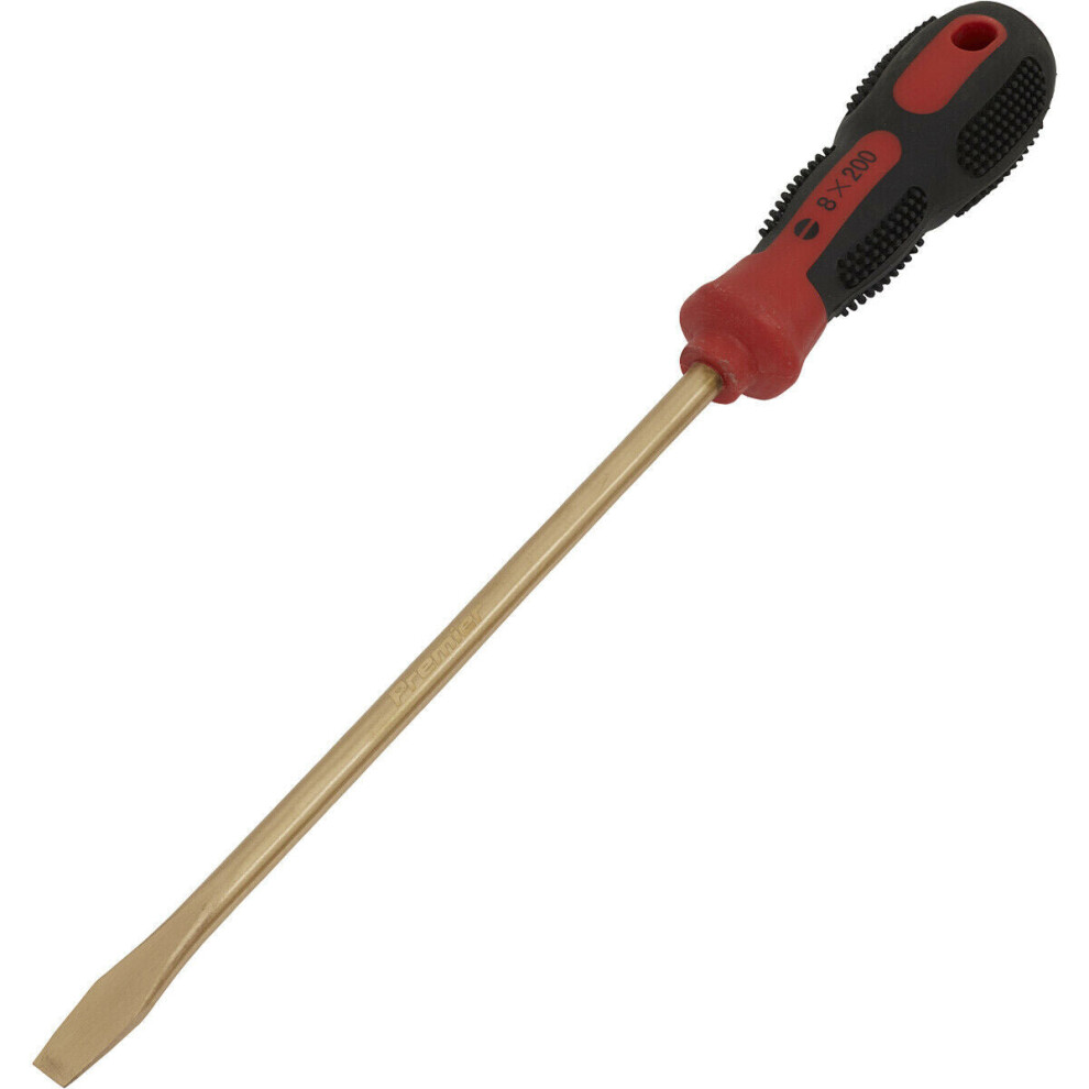 Loops 8 X 200Mm Slotted Screwdriver - Non-Sparking - Soft Grip Handle - Die Forged