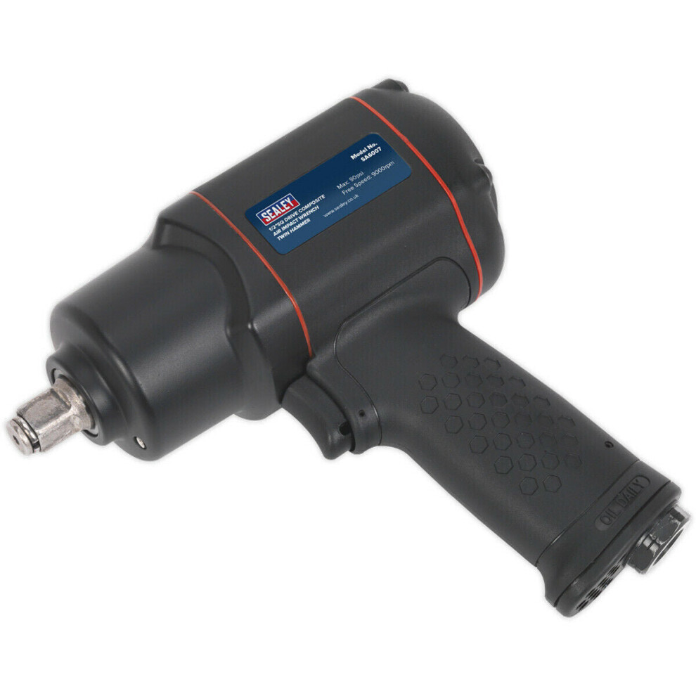 Heavy Duty Composite Air Impact Wrench - 1/2 Inch Sq Drive - Handle Exhaust 5056581909084