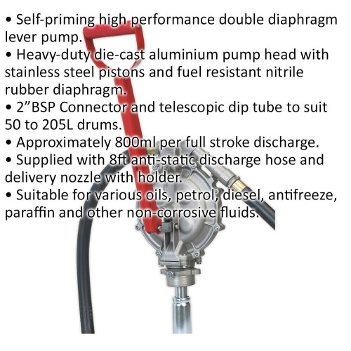 Loops Double Diaphragm Fuel Transfer Pump - Self Priming - 2" BSP Connector - Dip Tube 1
