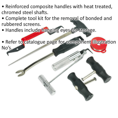 Loops 7 Piece Windscreen Removal Tool Kit - Bonded & Rubbered Screens - Chromed Steel 1