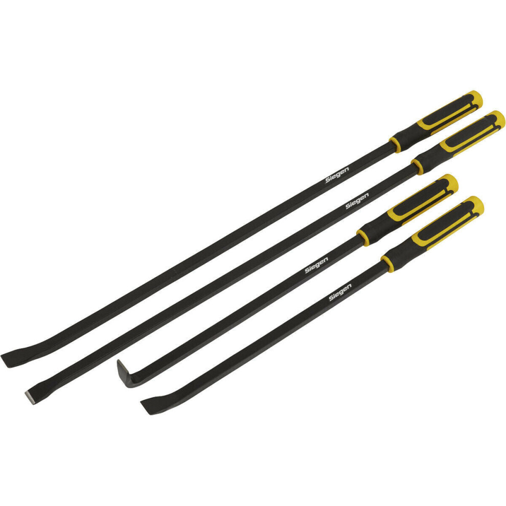 Loops 4 Piece Heavy Duty Angled Pry Bar Set - Hammer Caps - Heat Treated Steel Shafts