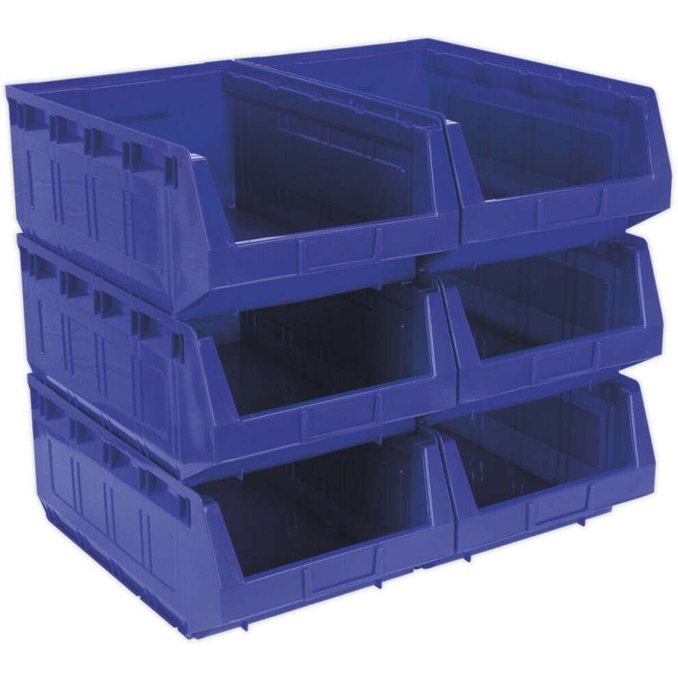 6 PACK Blue 310 x 500 x 190mm Plastic Storage Bin - Warehouse Part Picking Tray