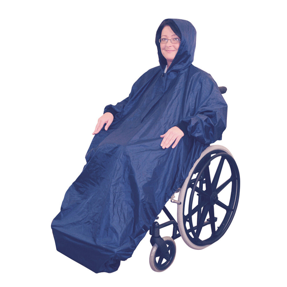 Loops Polyester Wheelchair Mac With Sleeves - Waterproof Fabric Machine Washable Blue