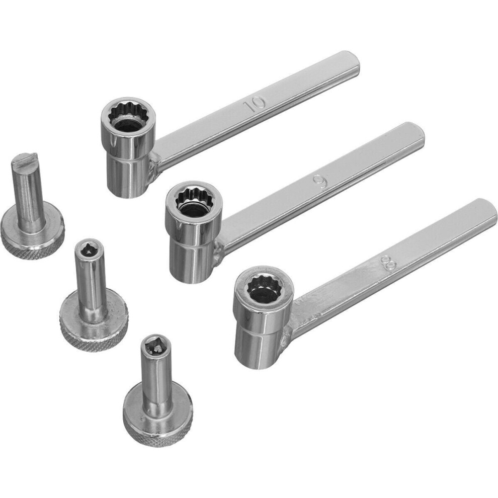 Loops 6 Piece Tappet Adjustment Tool Set - Three Interchangeable Wrenches & Shafts