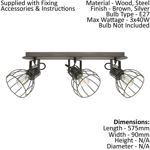 Loops Ceiling Spot Light & 2x Matching Wall Lights Industrial Rustic Metal Wire Shade 1