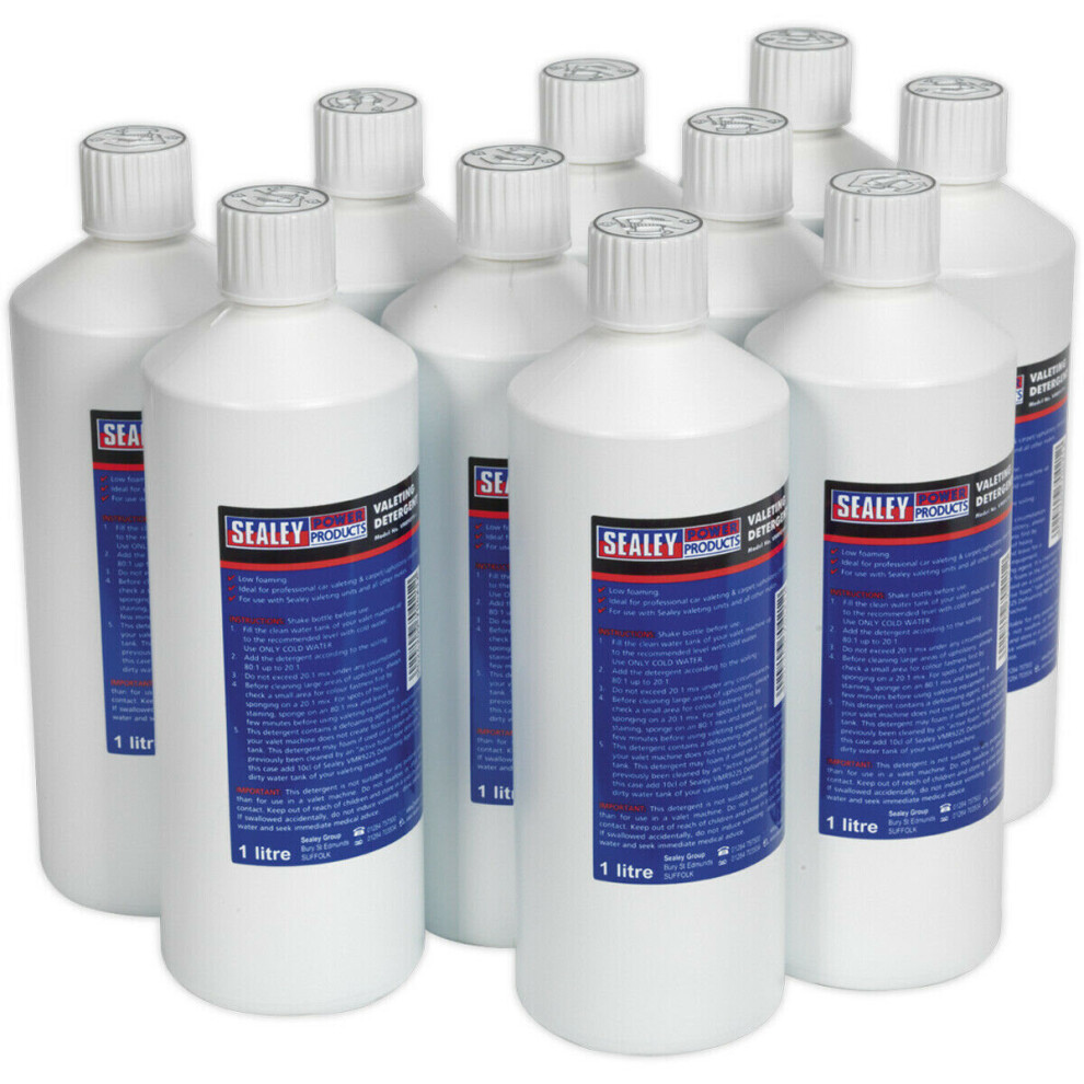 10 PACK Carpet Upholstery Detergent - 1 Litre - Valeting Cleaning Liquid Shampoo