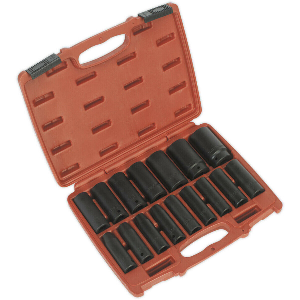 Loops 16 Piece Impact Socket Set - 1/2" Sq Drive - Deep Sockets - Corrosion Resistant