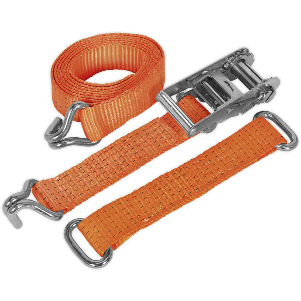 50mm x 3m 4500KG Car Transport Alloy Wheel Ratchet Tie Down Strap - Steel J Hook