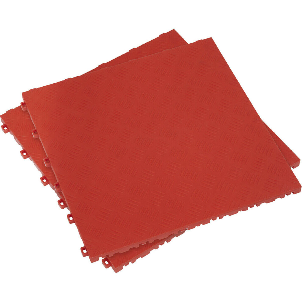 9 PACK Heavy Duty Floor Tile - PP Plastic - 400 x 400mm - Red Treadplate