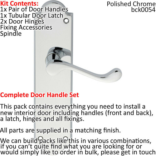 Loops Door Handle & Latch Pack Chrome Victorian Scroll Lever Backplate 205 x 49mm 1