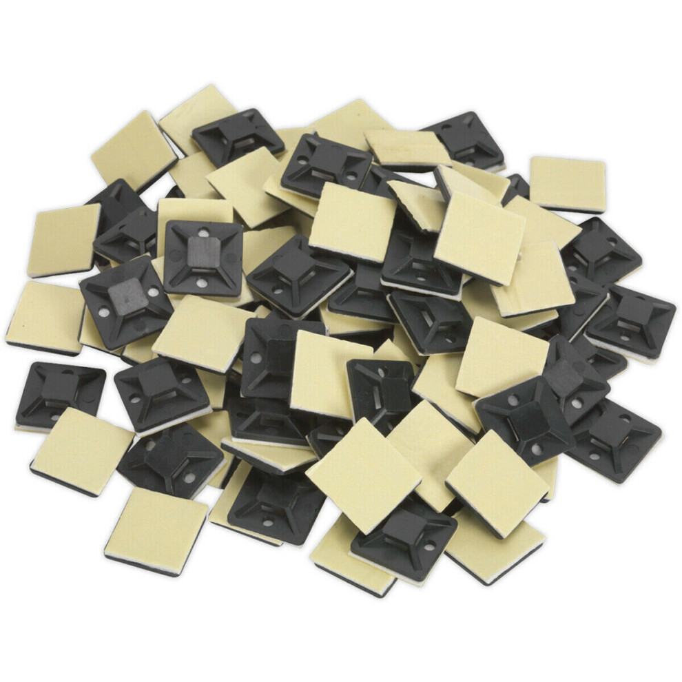 100 PACK Self-Adhesive 4-Way Cable Tie Mount - 20 x 20mm - 5mm Tie Width - Black